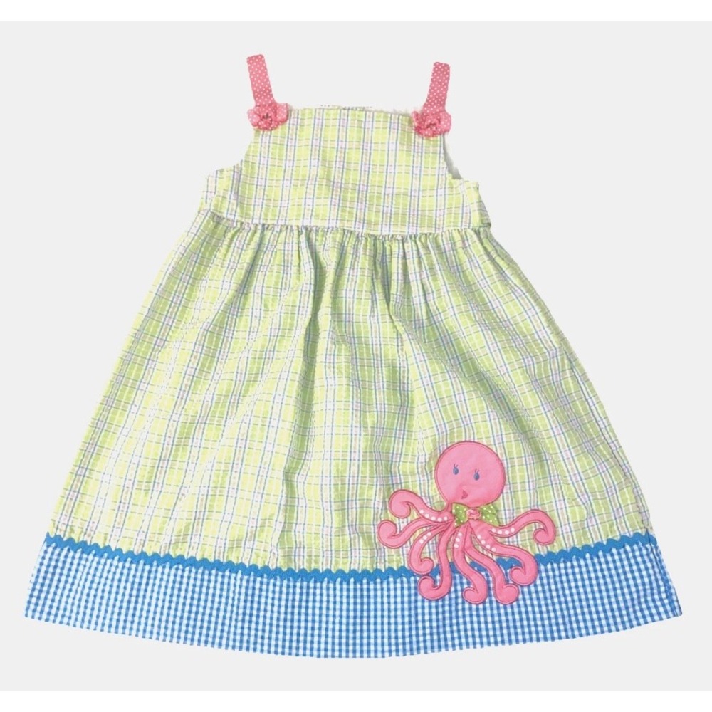 Emily Rose Octopus Plaid Sundress Girls 5 Lime Pink Blue Ric Rac Gingham Trim
